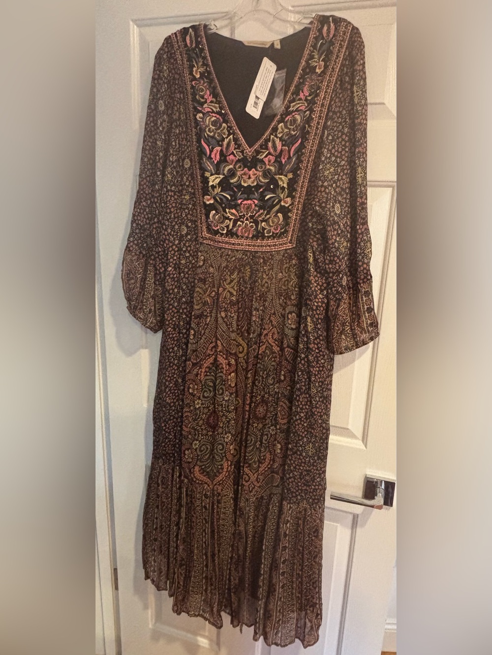 Soft Surroundings Embroidered Beaded Boho Maxi Dress 2X